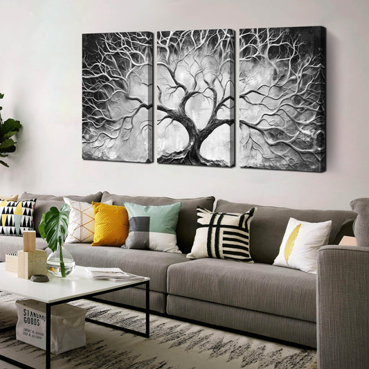 Black & White Tree Canvas Wall Art — 3 Piece Set