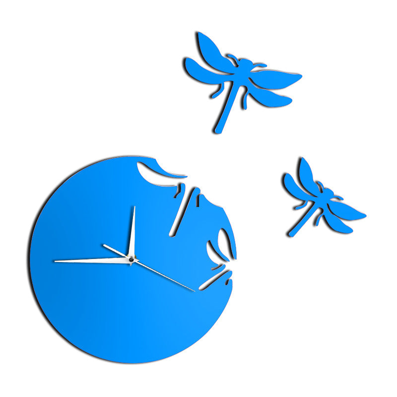 Acrylic Dragonfly Wall Clock — Mirror Finish