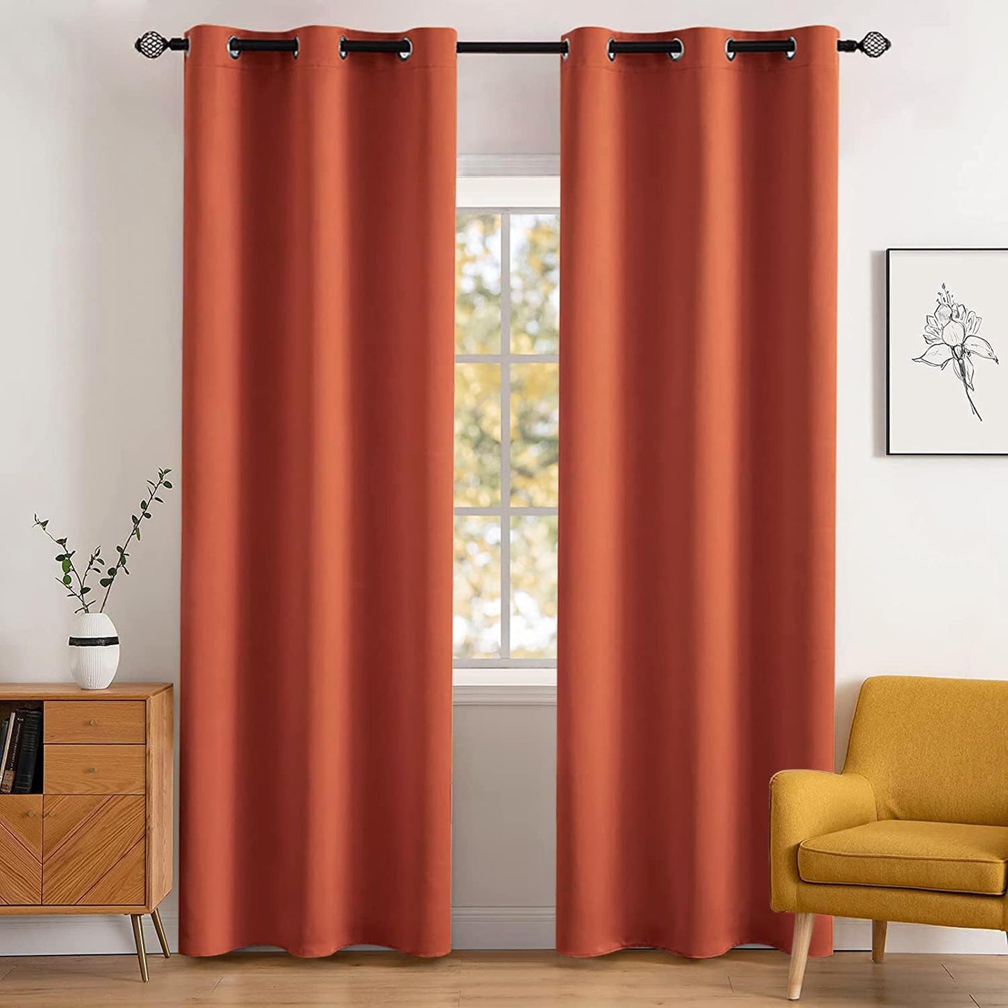 Room Darkening Curtains — 2 Panels, 42”×84” Terracotta Burnt Orange