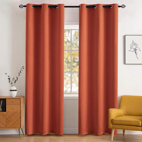 Room Darkening Curtains — 2 Panels, 42”×84” Terracotta Burnt Orange
