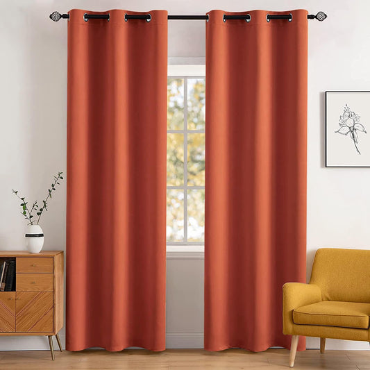 Room Darkening Curtains — 2 Panels, 42”×84” Terracotta Burnt Orange
