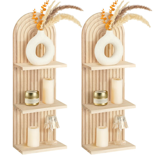Arch Wood Floating Shelves — Set of 2, 3-Tier Boho Wall Shelf