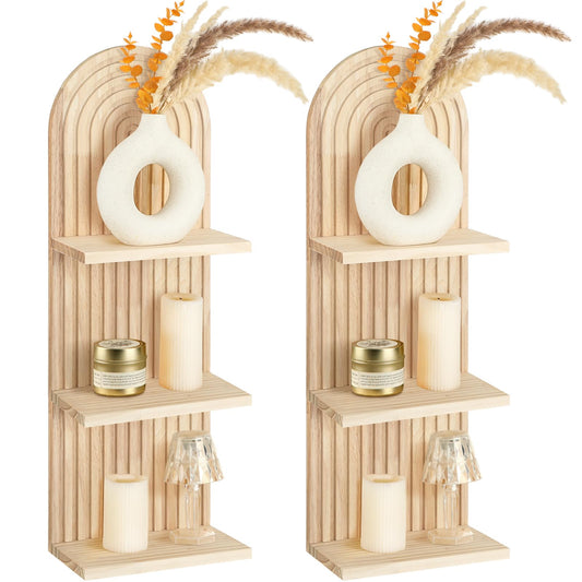 Arch Wood Floating Shelves — Set of 2, 3-Tier Boho Wall Shelf
