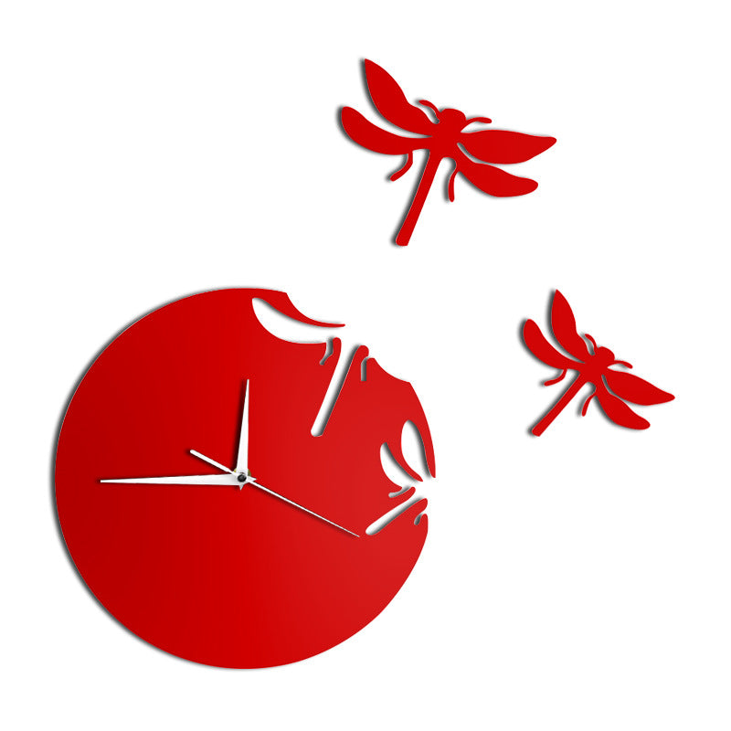 Acrylic Dragonfly Wall Clock — Mirror Finish