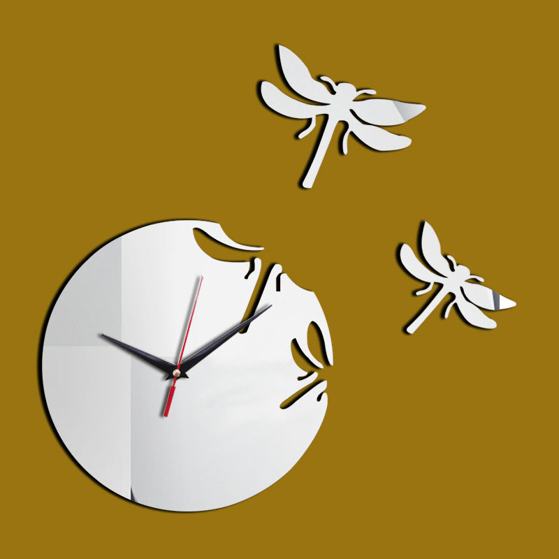 Acrylic Dragonfly Wall Clock — Mirror Finish