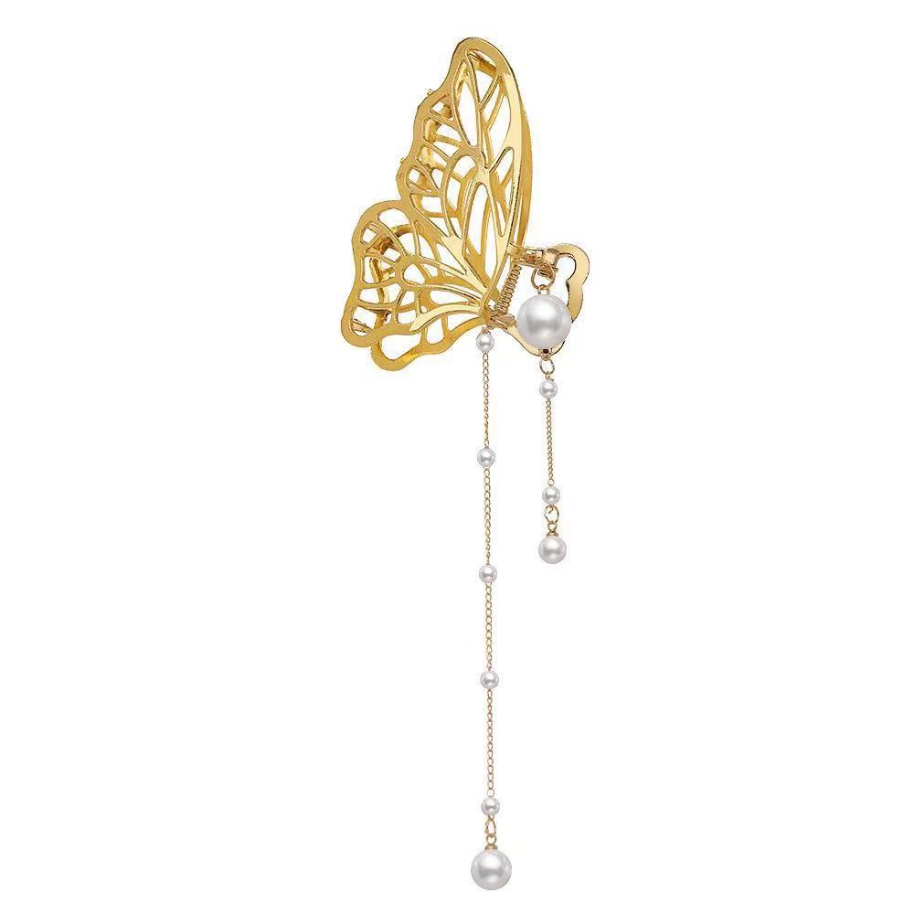 Large Metal Pearl Butterfly Hair Claw Clip for Women