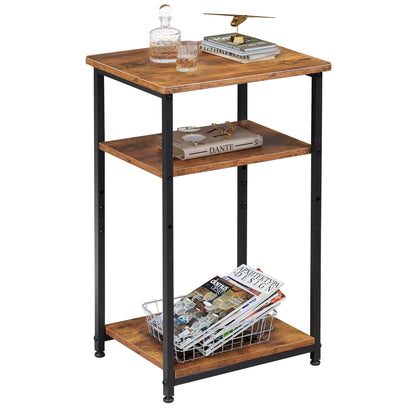 3-Tier End Table — Rustic Brown Narrow Side Table for Living Room & Bedroom