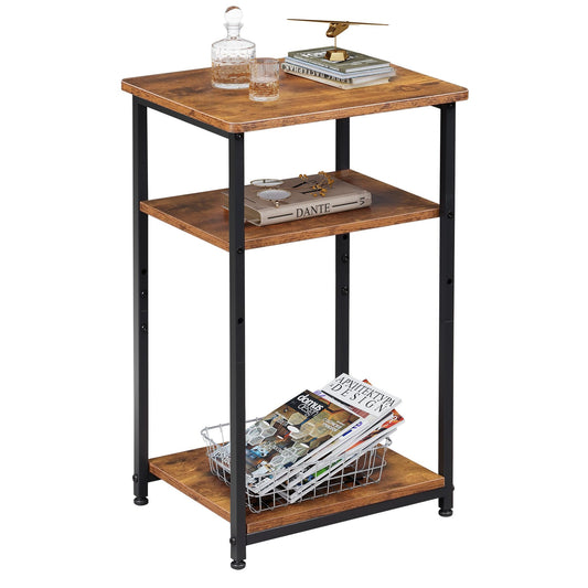 3-Tier End Table — Rustic Brown Narrow Side Table for Living Room & Bedroom