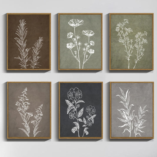 Botanical Gallery Wall Art — 6 Framed Boho Prints