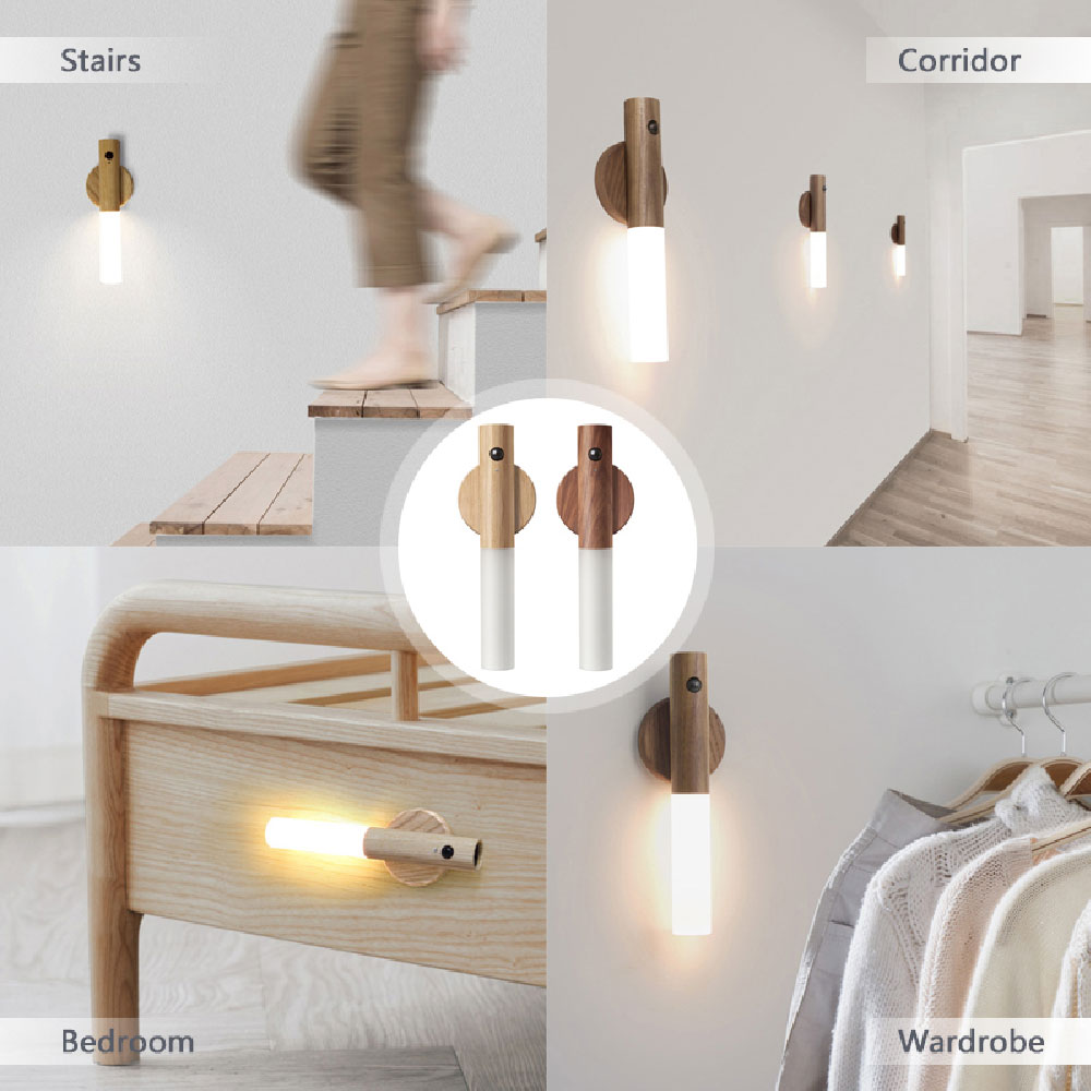 Motion Sensor LED Night Light — Wooden Magnetic Base
