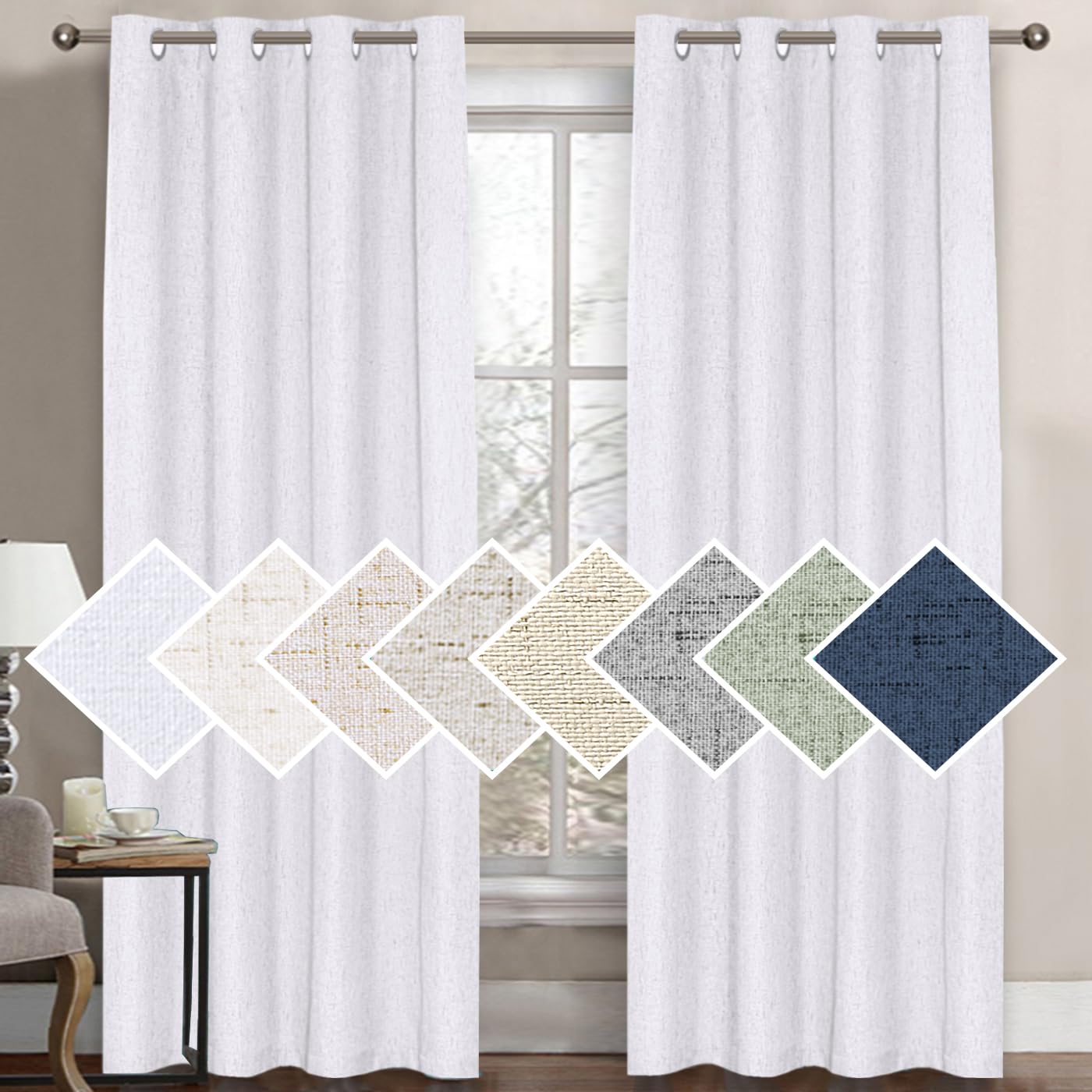 100% Blackout Linen Curtain Panel — 52”×96” Pure White