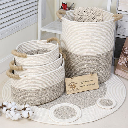 Handwoven Cotton Rope Storage Basket | Foldable Organizer Bin