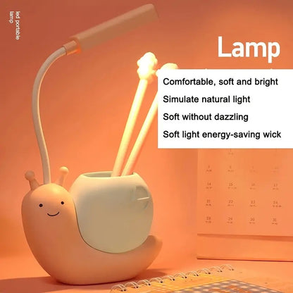 Cute Snail USB Desk Lamp with Pen Holder for Reading