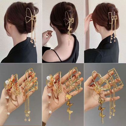 Large Metal Pearl Butterfly Hair Claw Clip for Women