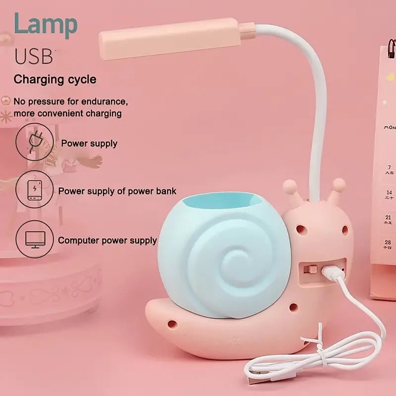 Cute Snail USB Desk Lamp with Pen Holder for Reading