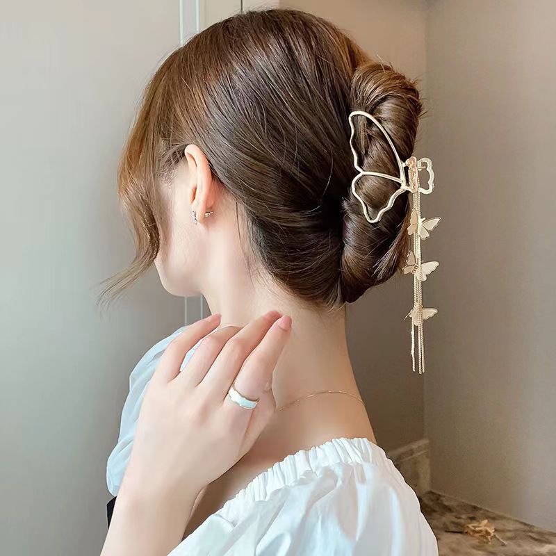Large Metal Pearl Butterfly Hair Claw Clip for Women