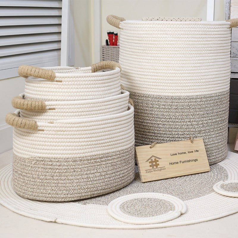 Handwoven Cotton Rope Storage Basket | Foldable Organizer Bin