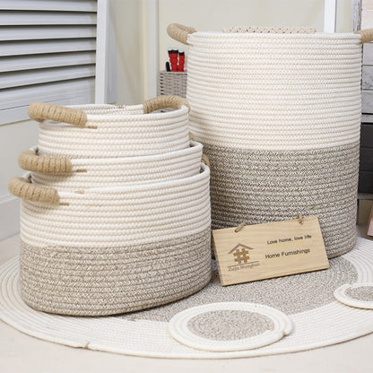 Handwoven Cotton Rope Storage Basket | Foldable Organizer Bin