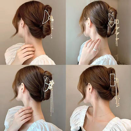 Large Metal Pearl Butterfly Hair Claw Clip for Women