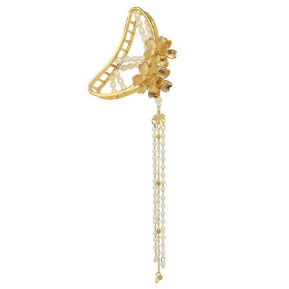 Large Metal Pearl Butterfly Hair Claw Clip for Women