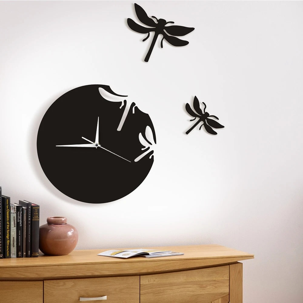 Acrylic Dragonfly Wall Clock — Mirror Finish