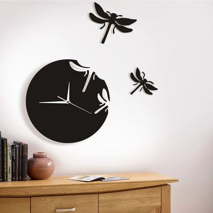 Acrylic Dragonfly Wall Clock — Mirror Finish