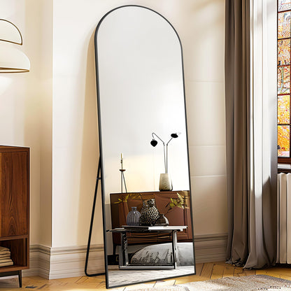 Arched Full Length Mirror with Stand — Black