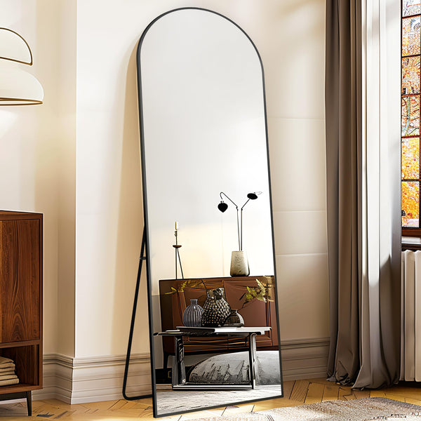 Arched Full Length Mirror with Stand — Black