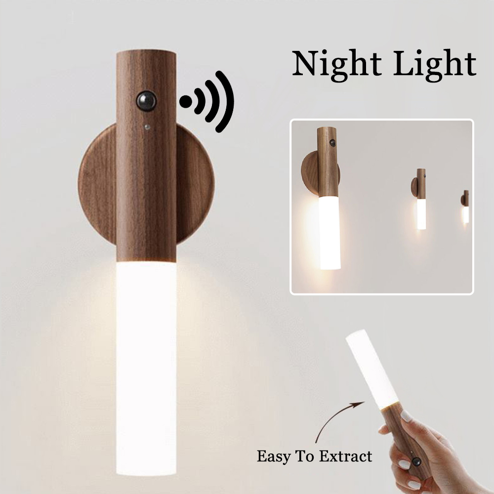 Motion Sensor LED Night Light — Wooden Magnetic Base