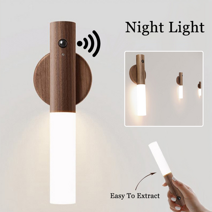 Motion Sensor LED Night Light — Wooden Magnetic Base