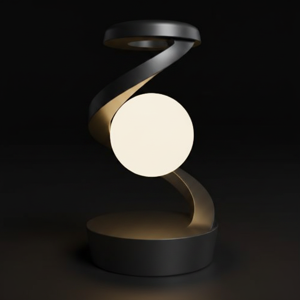 Gray Spiral Lamp - Side Angle Close-Up