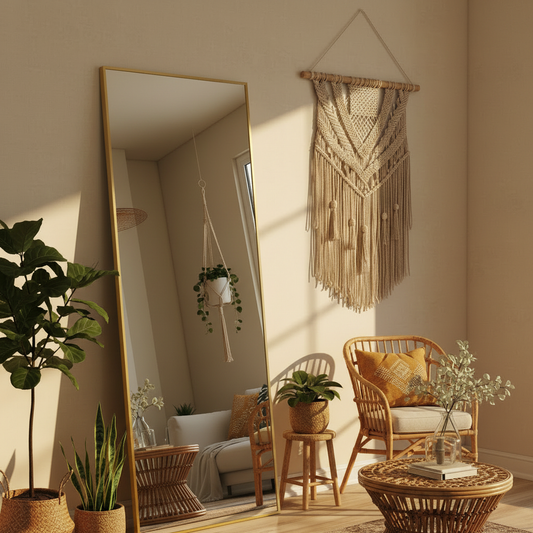 Mirror in bohemian living room